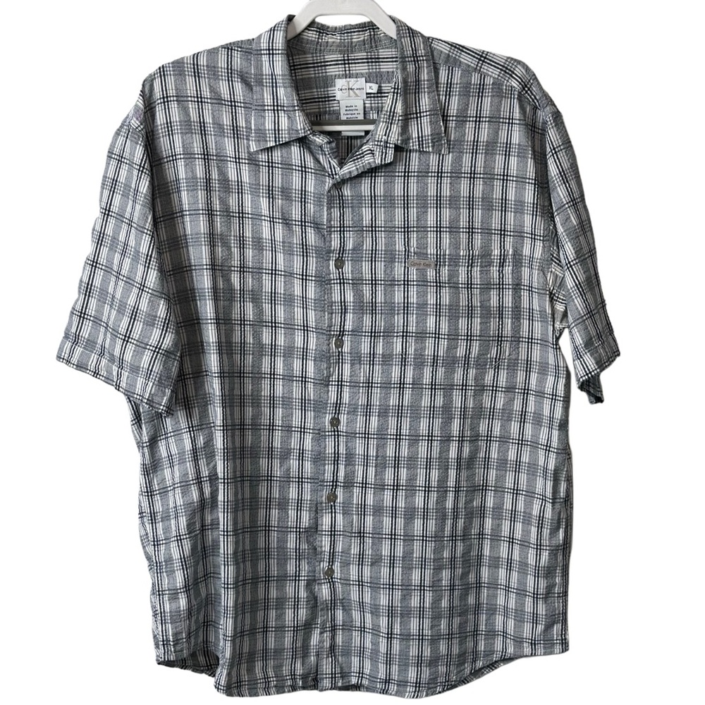 Calvin Klein Mens Plaid Button-Down Short Sleeve Shirt Sz XL